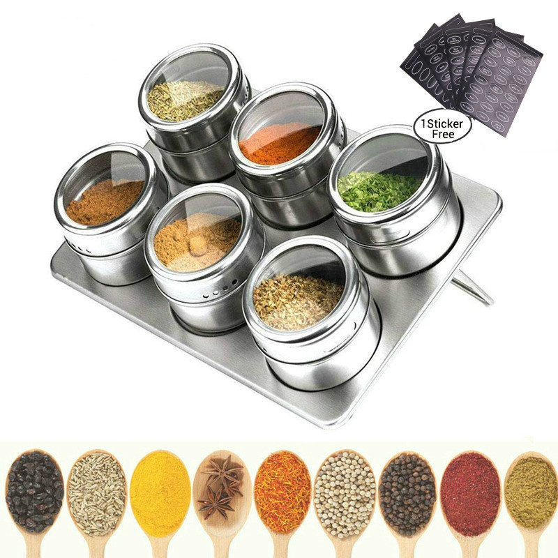 Magnetiniai prieskonių stiklainiai su prieskonių laikikliu 304 nerūdijančio plieno prieskonių skardinės Prieskonių laikymo indelis skardinės pipirų prieskonių plaktuvai Stiklainiai