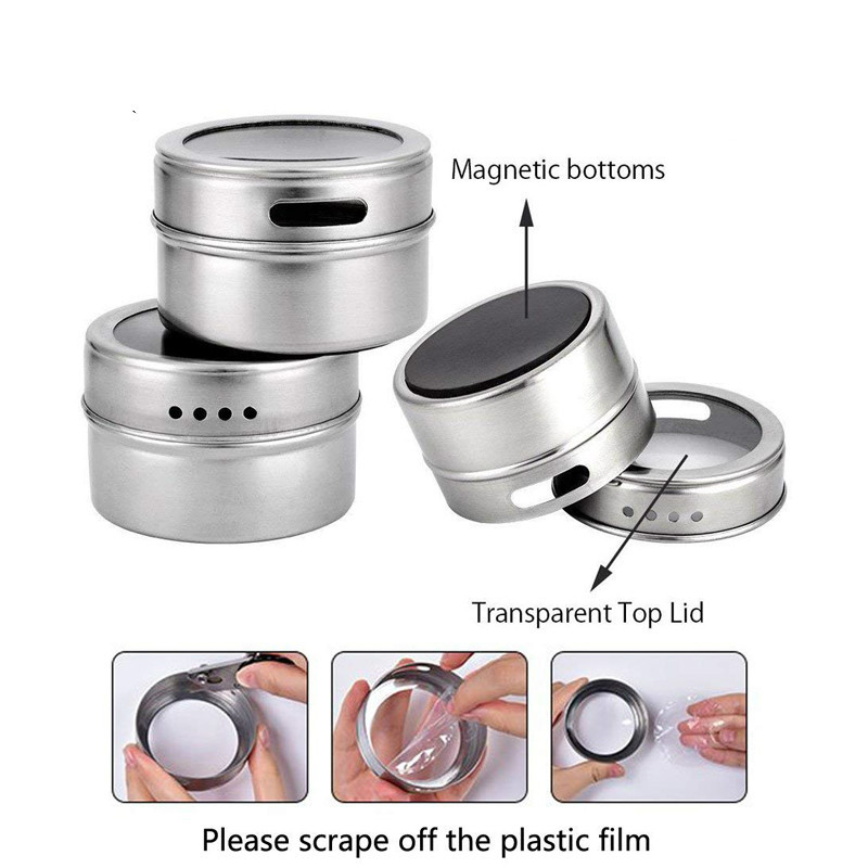 Magnetiniai prieskonių stiklainiai su prieskonių laikikliu 304 nerūdijančio plieno prieskonių skardinės Prieskonių laikymo indelis skardinės pipirų prieskonių plaktuvai Stiklainiai