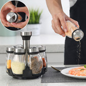 Suport pentru condimente de bucătărie Set borcan rotativ pentru condimente Set de sticle pentru condimente de masă Recipient de depozitare pentru condimente din sticlă Saliera Accesorii de bucătărie