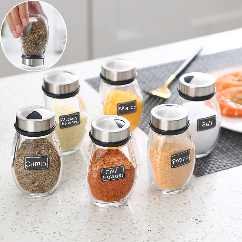 Suport pentru condimente de bucătărie Set borcan rotativ pentru condimente Set de sticle pentru condimente de masă Recipient de depozitare pentru condimente din sticlă Saliera Accesorii de bucătărie