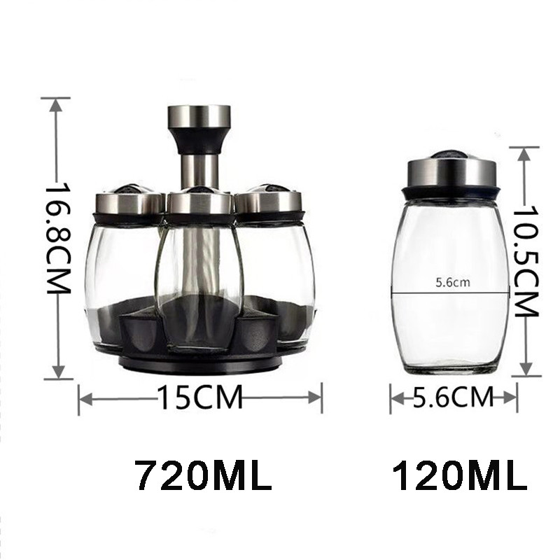 Suport pentru condimente de bucătărie Set borcan rotativ pentru condimente Set de sticle pentru condimente de masă Recipient de depozitare pentru condimente din sticlă Saliera Accesorii de bucătărie