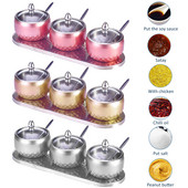 Borcan de condimente din oțel inoxidabil Sticla de condimente Cutie de condimente de uz casnic cu lingură și capac Recipient de depozitare pentru zahăr și sare Instrument pentru ustensile de bucătărie