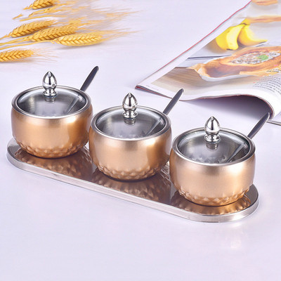 Borcan de condimente din oțel inoxidabil Sticla de condimente Cutie de condimente de uz casnic cu lingură și capac Recipient de depozitare pentru zahăr și sare Instrument pentru ustensile de bucătărie