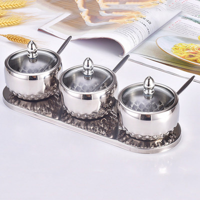 Borcan de condimente din oțel inoxidabil Sticla de condimente Cutie de condimente de uz casnic cu lingură și capac Recipient de depozitare pentru zahăr și sare Instrument pentru ustensile de bucătărie