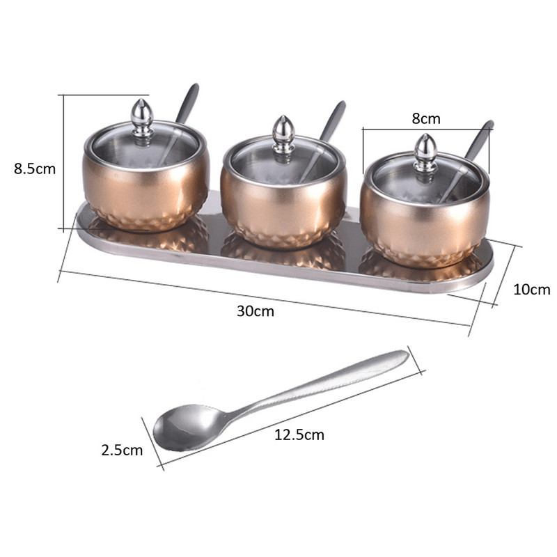 Borcan de condimente din oțel inoxidabil Sticla de condimente Cutie de condimente de uz casnic cu lingură și capac Recipient de depozitare pentru zahăr și sare Instrument pentru ustensile de bucătărie