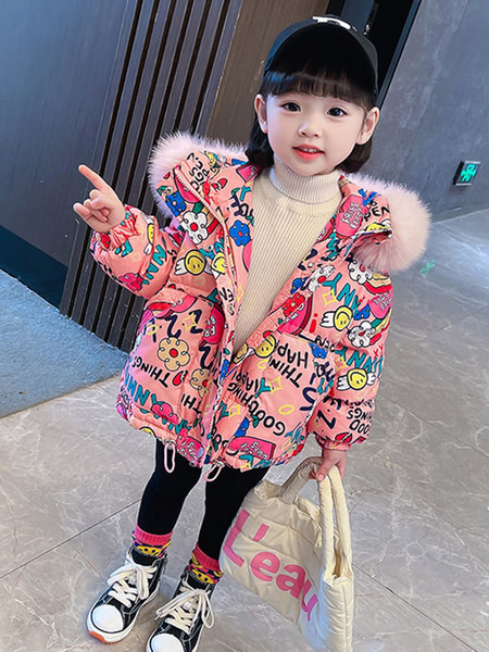 Geaca de iarna pentru fete pentru copii cu gluga si sireturi