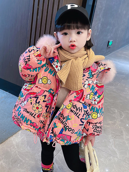 Geaca de iarna pentru fete pentru copii cu gluga si sireturi