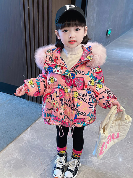 Geaca de iarna pentru fete pentru copii cu gluga si sireturi