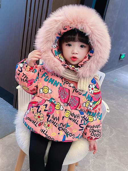 Geaca de iarna pentru fete pentru copii cu gluga si sireturi