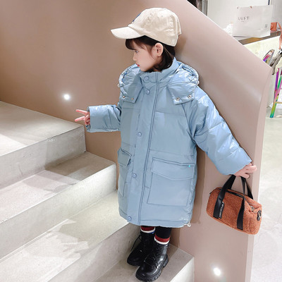 Gyermek téli kabát béléssel, kapucnival és cipzárral lányoknak