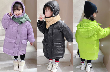 Gyermek téli kabát béléssel, kapucnival és cipzárral lányoknak