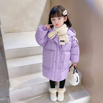 Geaca de iarna pentru fete pentru copii cu gluga si inchidere cu nasturi