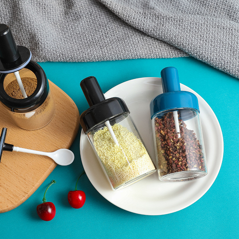 Légmentesen záródó fűszeres doboz konyhai fűszertároló üvegek átlátszó üveg olajos edény ételízesítő tároló kanállal