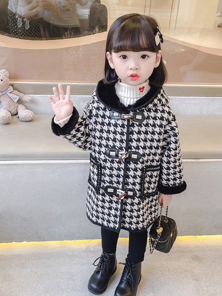 Kapuutsiga ja taskuga laste ruuduline jope tüdrukutele