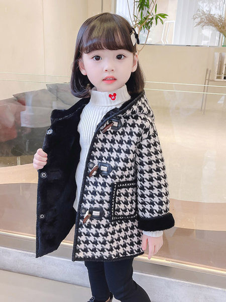 Kapuutsiga ja taskuga laste ruuduline jope tüdrukutele