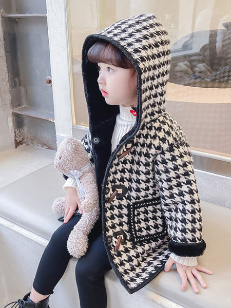 Kapuutsiga ja taskuga laste ruuduline jope tüdrukutele