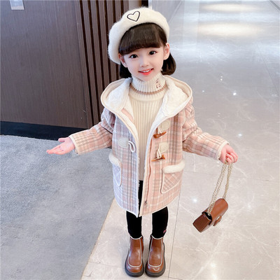 Palton pentru copii la modă pentru fete cu glugă și închidere cu nasturi