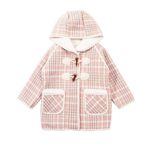 Palton pentru copii la modă pentru fete cu glugă și închidere cu nasturi