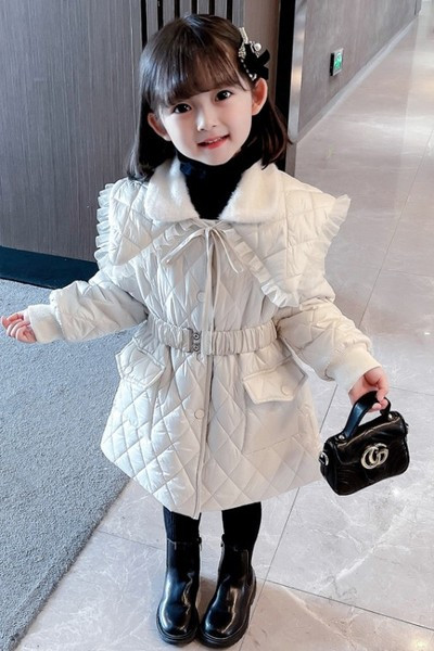 Geaca de iarna captusita pentru fete cu curea si cravate