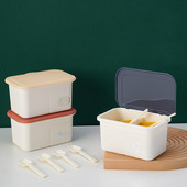 Noul recipient pentru condimente cu grilă dublă, organizator de depozitare din plastic, articole de bucătărie, borcane pentru condimente, sare piper, rack, seturi de recipiente