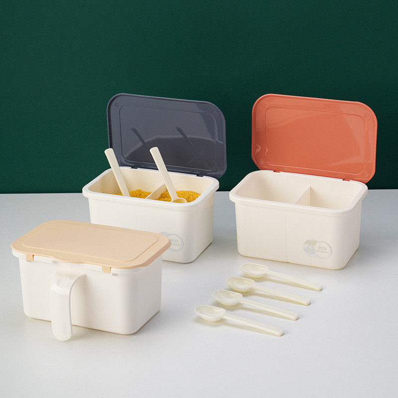 Noul recipient pentru condimente cu grilă dublă, organizator de depozitare din plastic, articole de bucătărie, borcane pentru condimente, sare piper, rack, seturi de recipiente