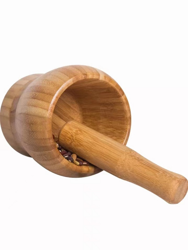 1PC Banboo Presă multifuncțională de usturoi și set manual de mojar de condimente pentru tocitura ustensile de bucătărie