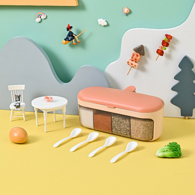 Cutie de condimente de uz casnic Cutie de condimente din plastic Borcan de condimente de bucătărie Borcan de condimente cu patru grile cu capac