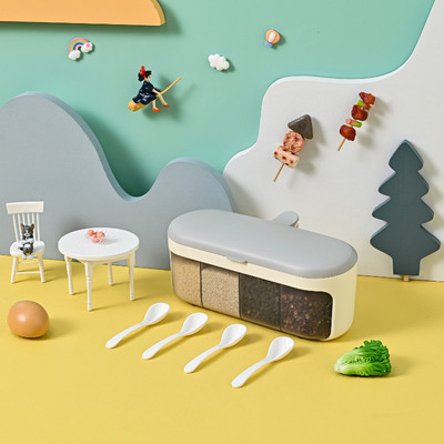 Cutie de condimente de uz casnic Cutie de condimente din plastic Borcan de condimente de bucătărie Borcan de condimente cu patru grile cu capac