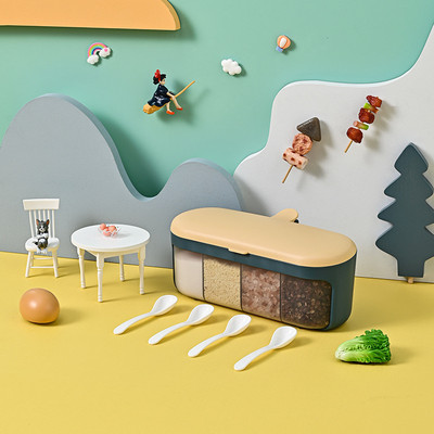 Cutie de condimente de uz casnic Cutie de condimente din plastic Borcan de condimente de bucătărie Borcan de condimente cu patru grile cu capac