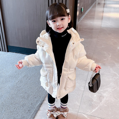 Kapuutsiga ja vöökohal lipsudega laste talvejope tüdrukutele