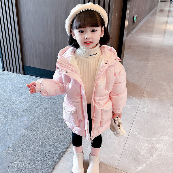 Kapuutsiga ja vöökohal lipsudega laste talvejope tüdrukutele