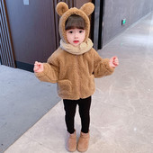 Palton de puf pentru copii cu buzunar și glugă