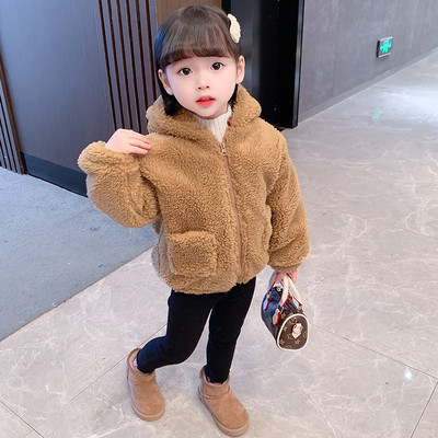 Palton de puf pentru copii cu buzunar și glugă