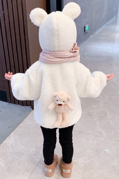 Palton de puf pentru copii cu buzunar și glugă