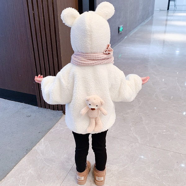 Palton de puf pentru copii cu buzunar și glugă