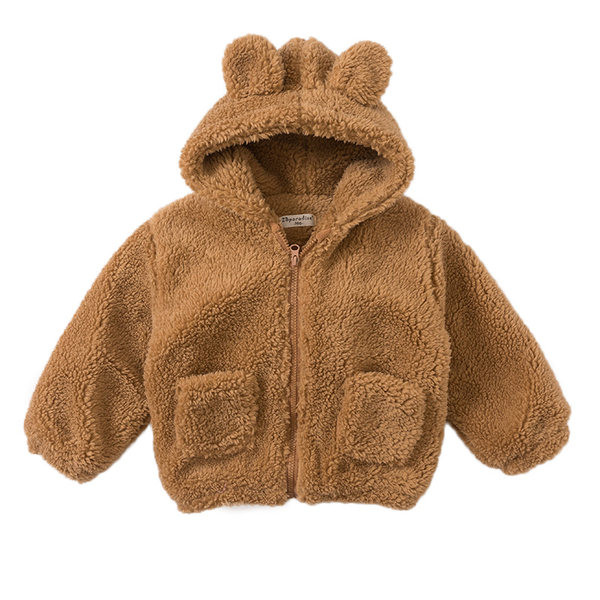Palton de puf pentru copii cu buzunar și glugă