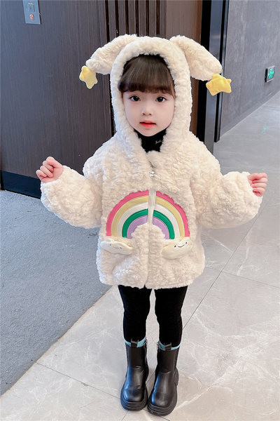 Vaikiška žieminė striukė su gobtuvu, aplikacijomis ir užtrauktuku mergaitėms