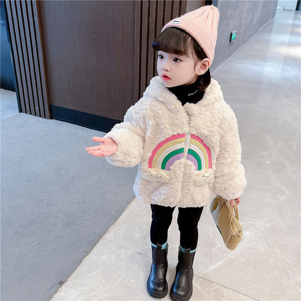 Vaikiška žieminė striukė su gobtuvu, aplikacijomis ir užtrauktuku mergaitėms