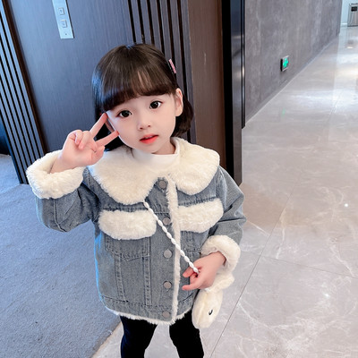 Jachetă din denim de iarnă cu căptușeală caldă și închidere cu nasturi