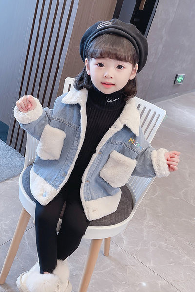 Zimska traper jakna za djevojčice s toplom postavom i natpisom