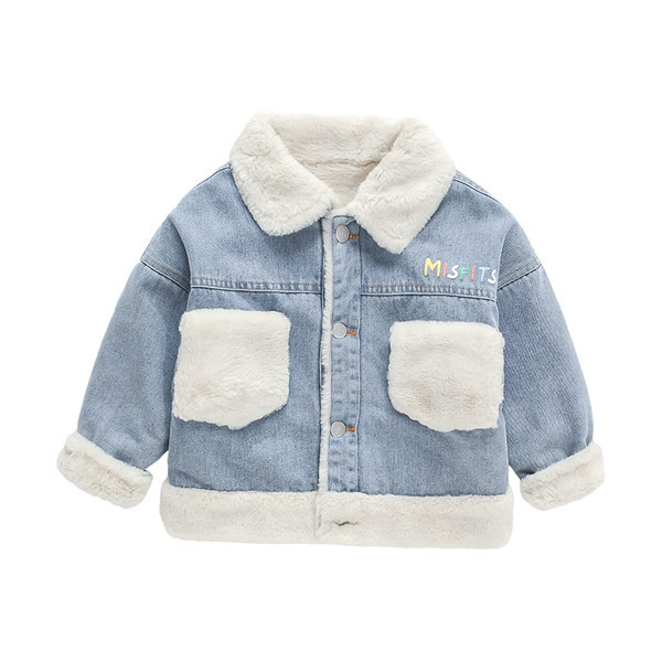 Zimska traper jakna za djevojčice s toplom postavom i natpisom