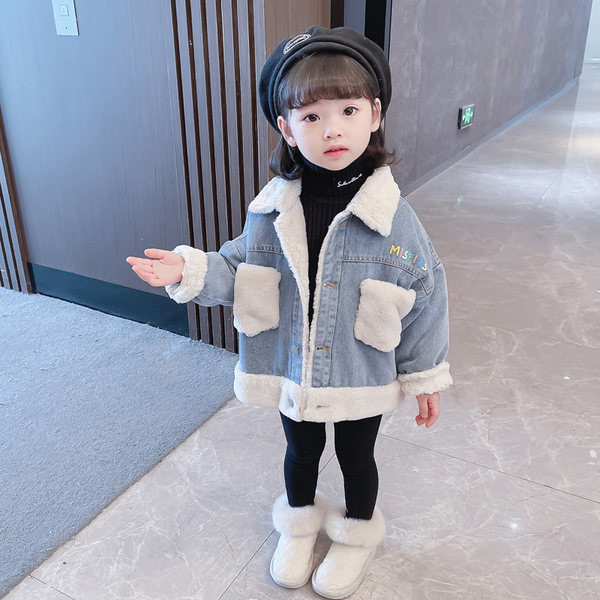 Zimska traper jakna za djevojčice s toplom postavom i natpisom