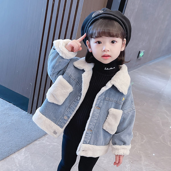 Zimska traper jakna za djevojčice s toplom postavom i natpisom