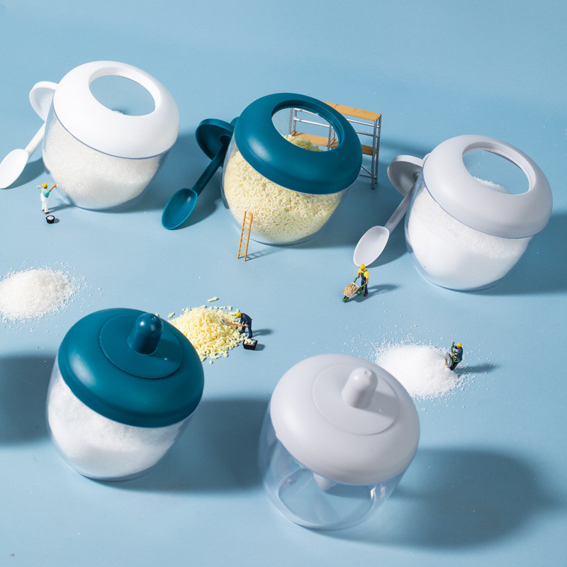 Prozirne kreativne japanske kuhinjske okrugle posude za začine sa žlicom otporne na vlagu i prašinu