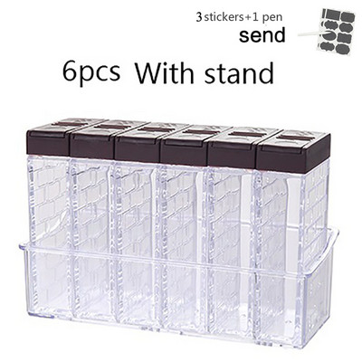 Átlátszó fűszertartó készlet Só-bors fűszeres üveg Színes fedél Konyhai fűszerkeverék tároló tartály Fűszertartó