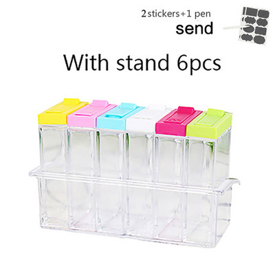 Átlátszó fűszertartó készlet Só-bors fűszeres üveg Színes fedél Konyhai fűszerkeverék tároló tartály Fűszertartó