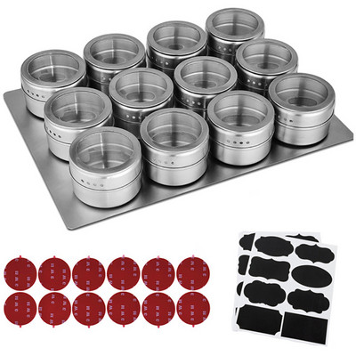 Mágneses fűszertartó rozsdamentes acél fűszeres edénykészlet Háztartási fűszeres üveg Mágneses tartálytartó matricákkal Konyhai eszközök