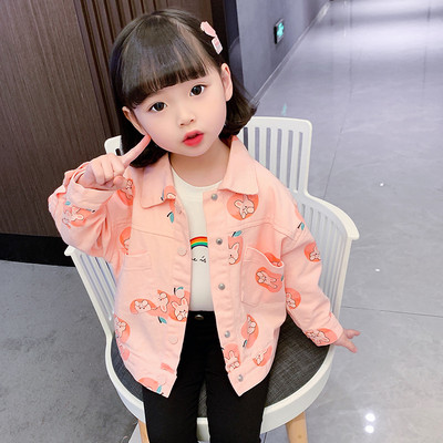 Vaikiška džinsinė striukė mergaitėms su spalvingais motyvais