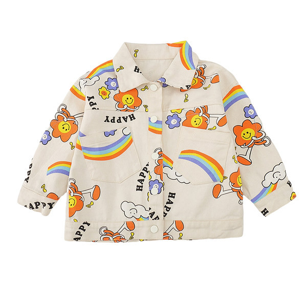 Vaikiška džinsinė striukė mergaitėms su spalvingais motyvais