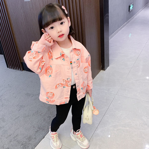 Vaikiška džinsinė striukė mergaitėms su spalvingais motyvais